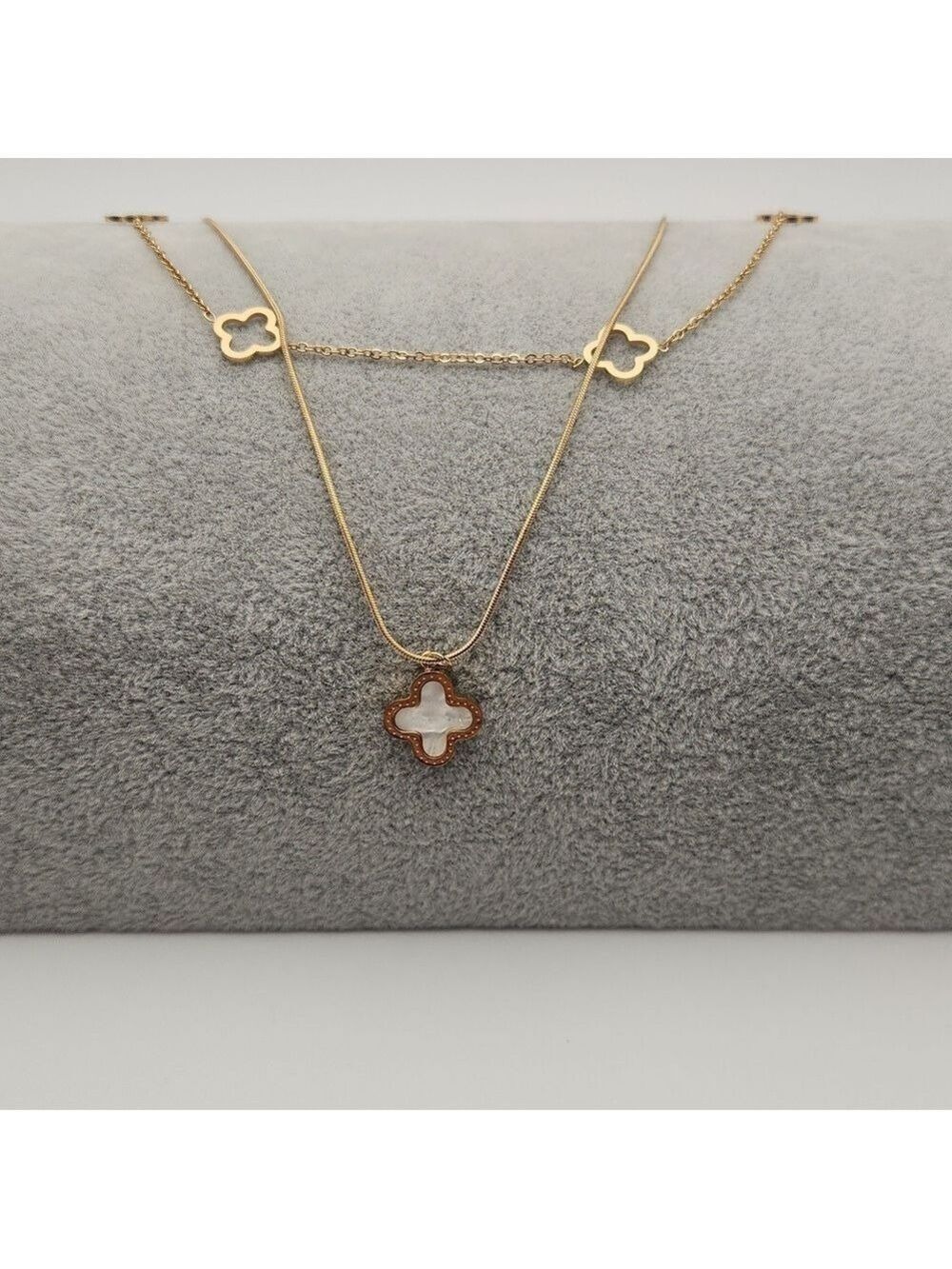 Reversible Clover Necklace 18k Gold Plated Stainless Steel Black White Necklace